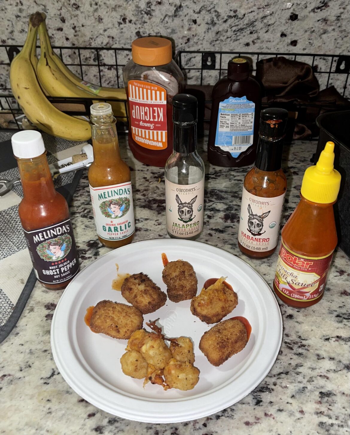 My Hot Ones challenge (Ignore the ketchup and chocolate)