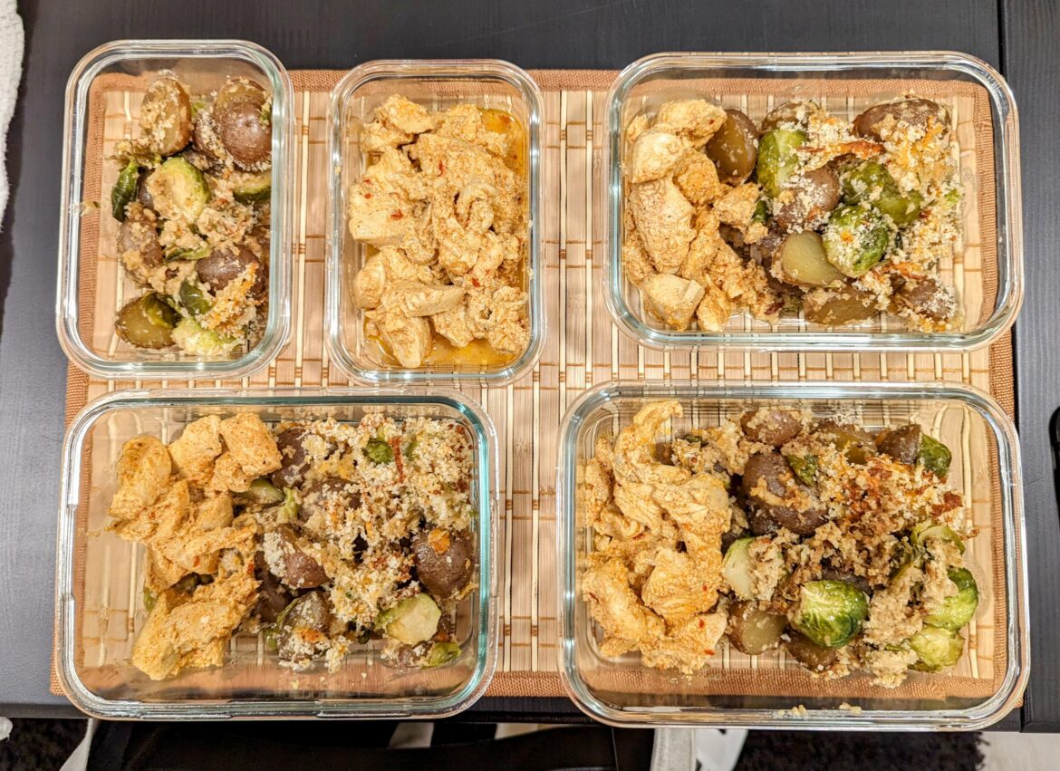 Marinated chicken and au gratin potatoes/brussel sprouts