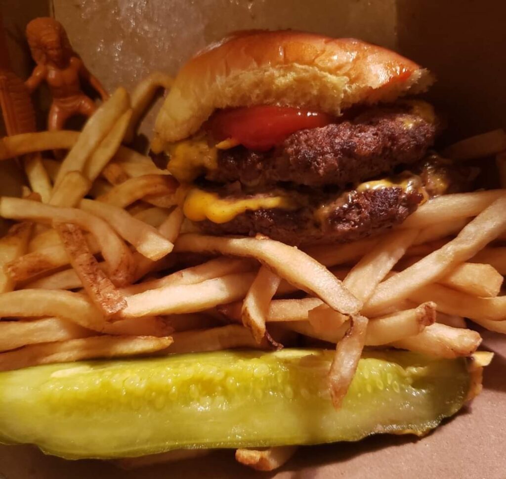 Double cheeseburger from the local diner