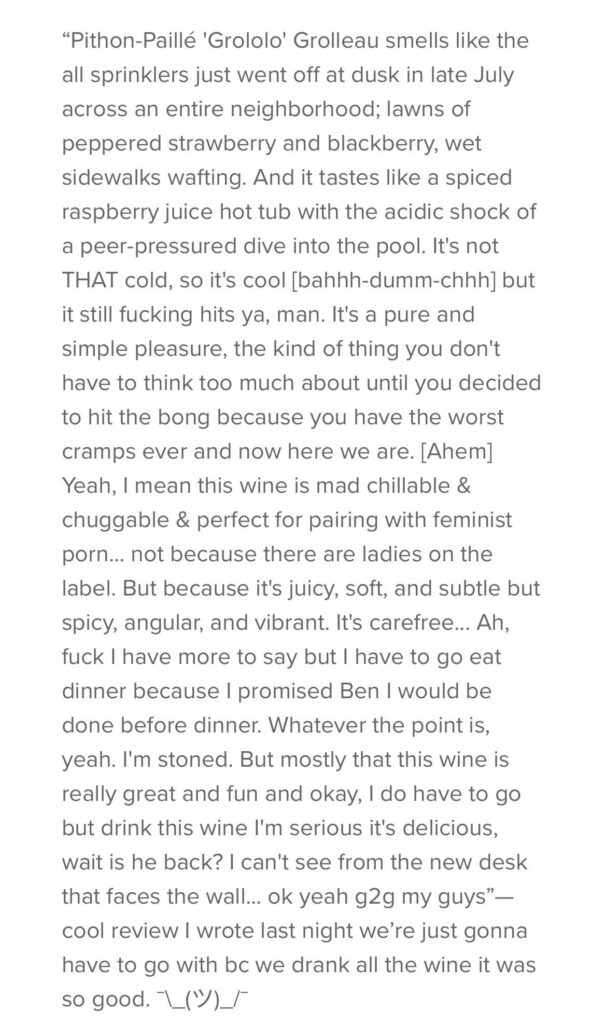 Show me the worst wine review you’ve come across, I’ll start