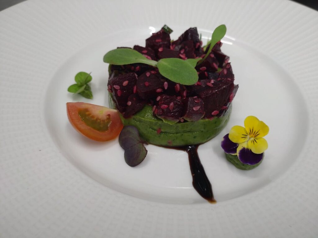 Avocado cream and smoked sesame beetroot Avocado cream and smoked sesame beetroot