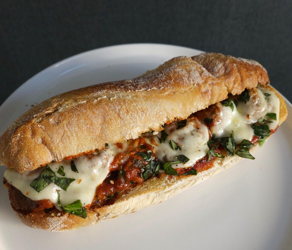 Homemade meatball sub.