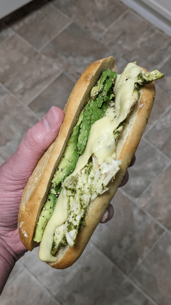 Chicken,pesto,avocado,cheese, sourdough