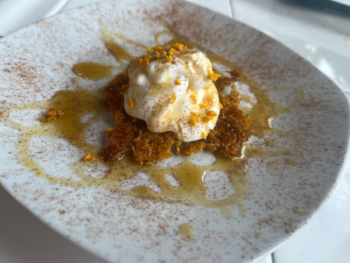 Spiced Herb Orange Tuille and Syrup with Cinnamon Chantilly Cream