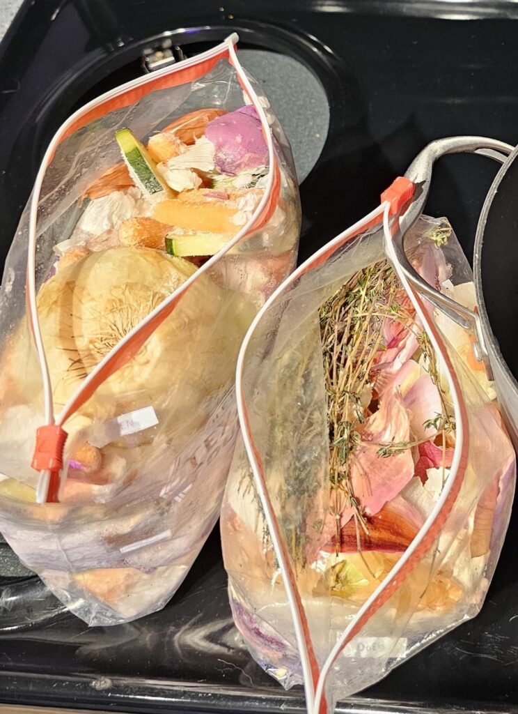 Make your own stocks/broths from leftover scraps from prep!