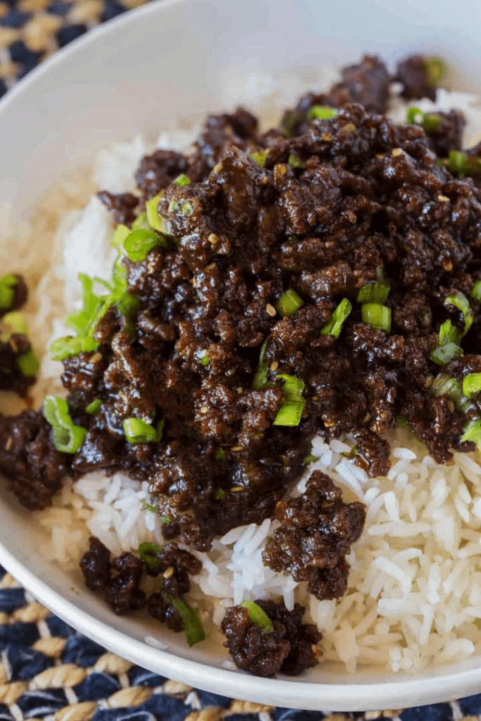 "Korean" Ground Beef w/ Rice and Cucumbers