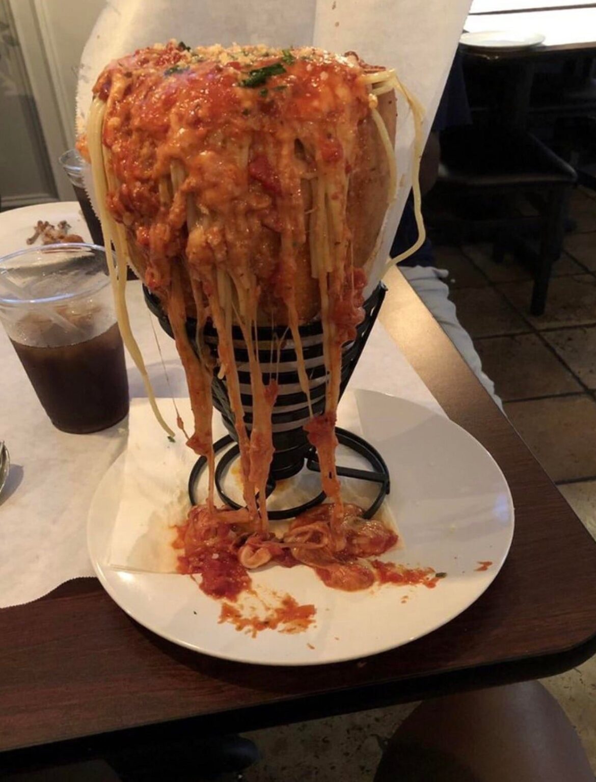 Spaghetti bolognese in a bread cone