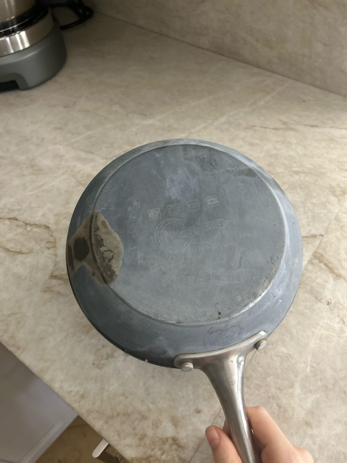 Should I throw this pan away for safety reasons? I have no idea what my brother did to burn the bottom. It is nonstick