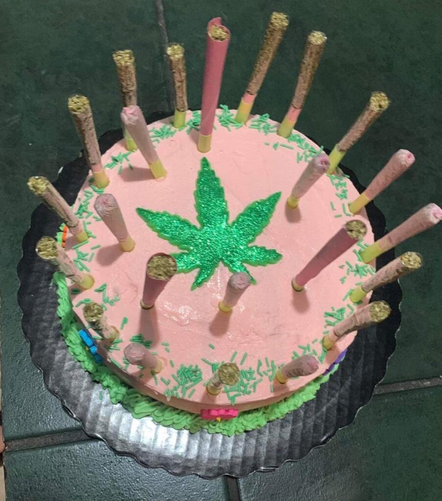 My sisters weed themed birthday cake