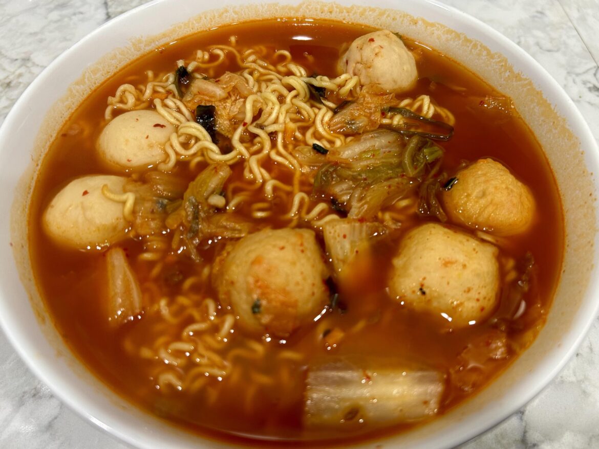 Made ramen with leftover eomuk tang and kimchi. Gives it an extra depth of flavor.