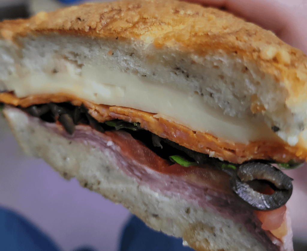 My brother loves these little focaccia bread sandwiches with veggies, cheese, and meat.