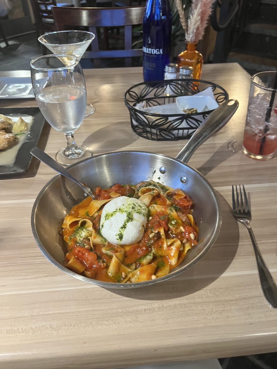 Delicious house made pasta that went from a hot pan to a cold pan