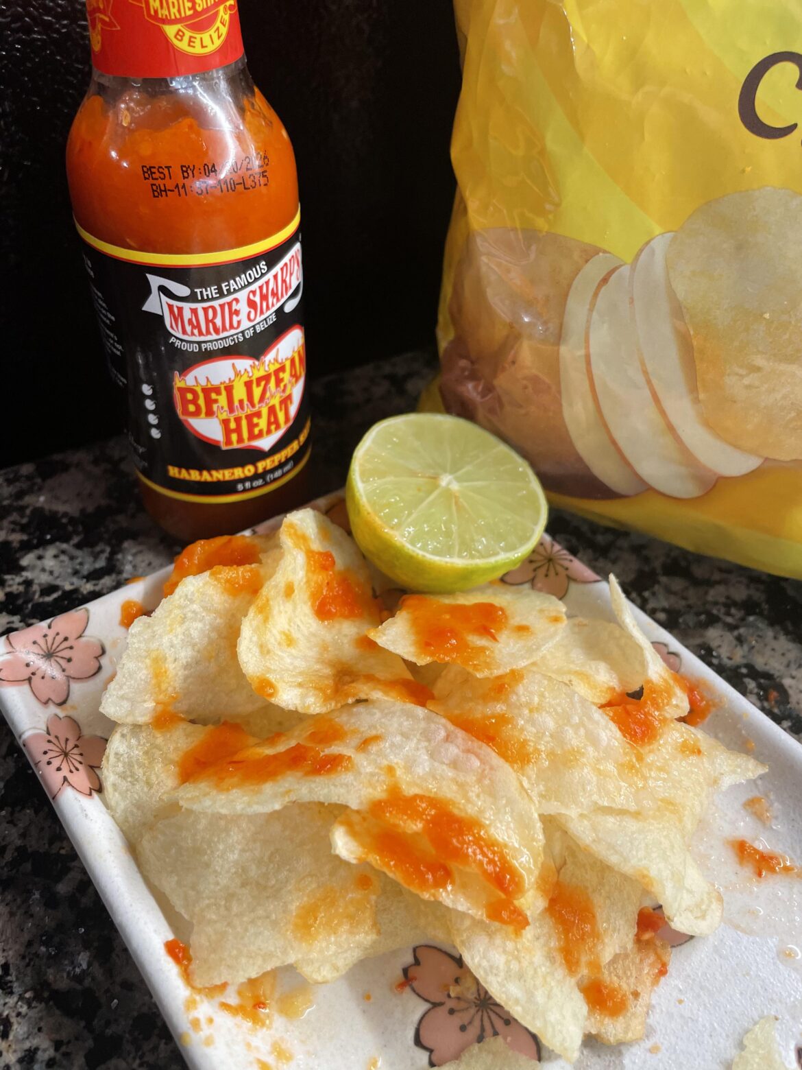 Marie Sharp’s Belize Heat is no joke. It’s delicious. Having it on potato chips with fresh lime.