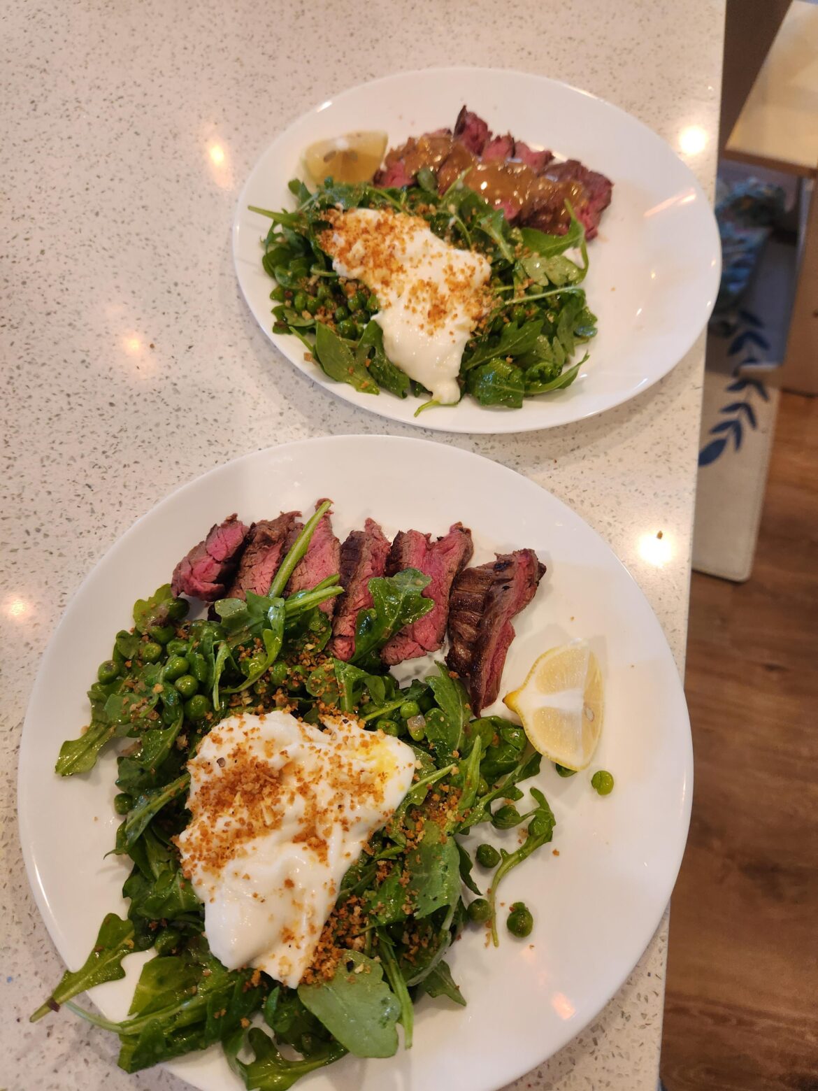 Steak with burrata and arugula salad. I'm glad I decided to try this! It was delicious.