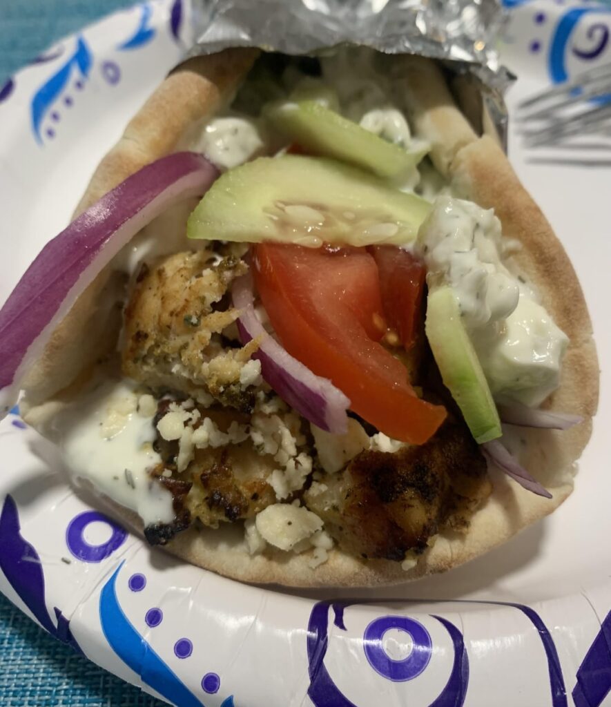 Greek chicken gyros for dinner.. forgot the lettuce