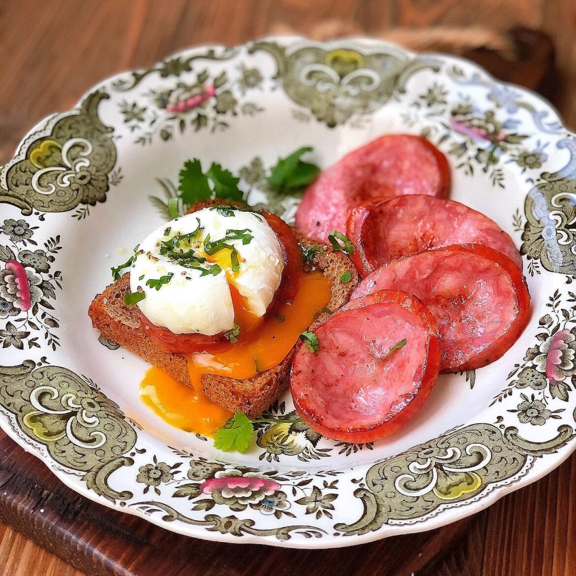 Morning breakfast with poached eggs
