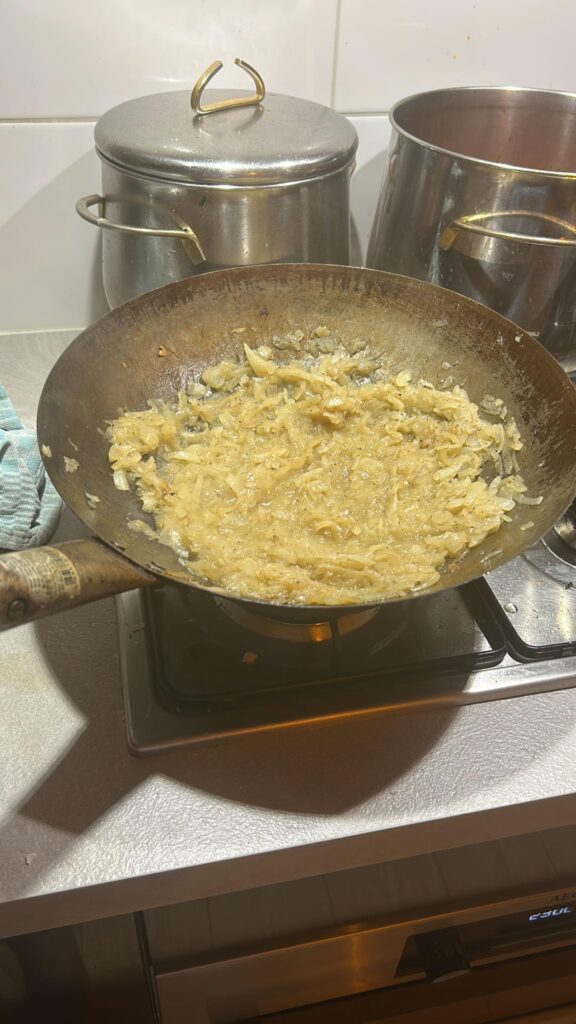 Making some grandma style pizza with caramelized onions.