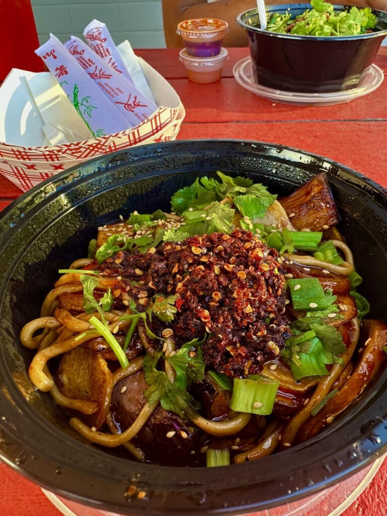 Three Treasure Stir Fry & Spicy Garlic Peanut Noodles from Monkey King Noodle Company