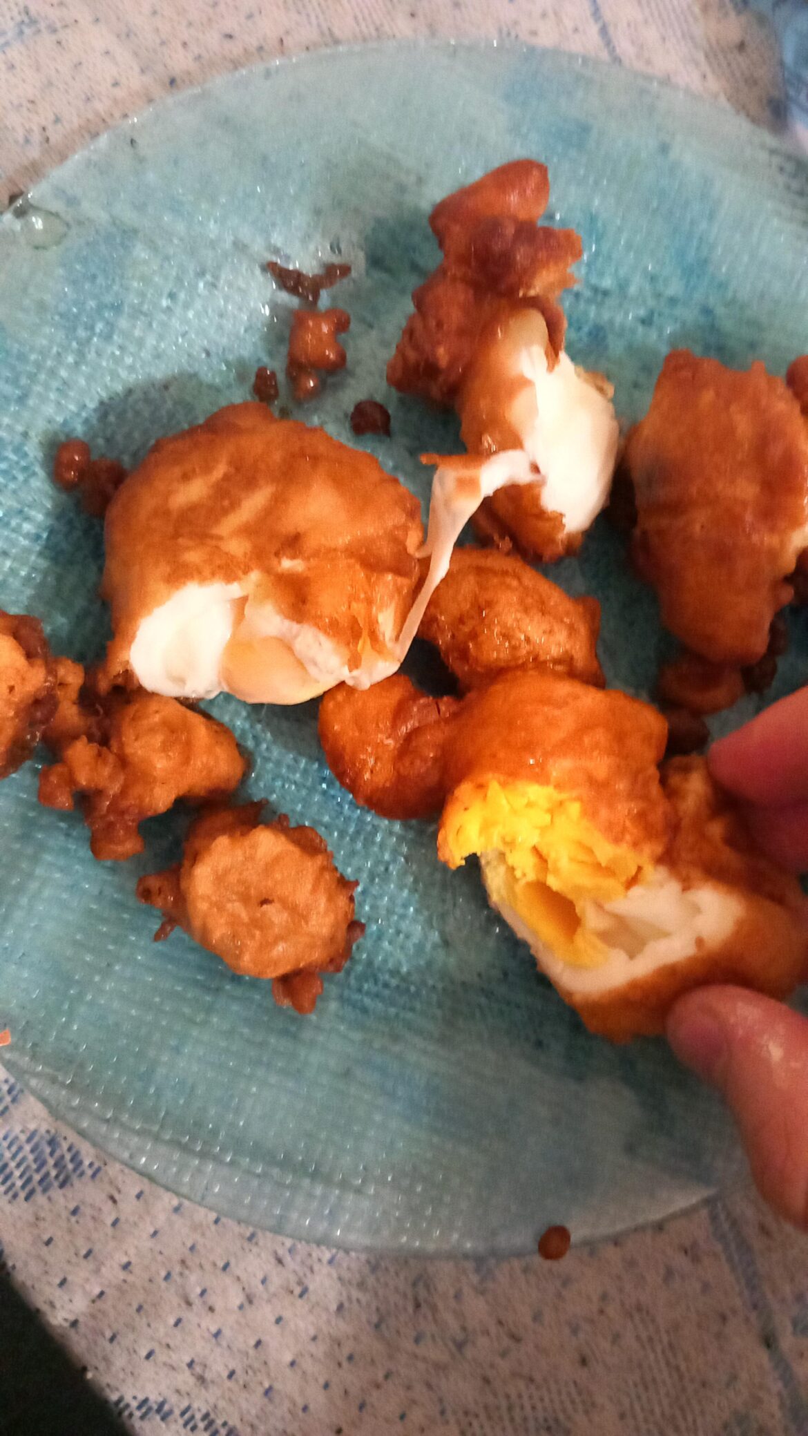 Boiled eggs, fried. In eggs.