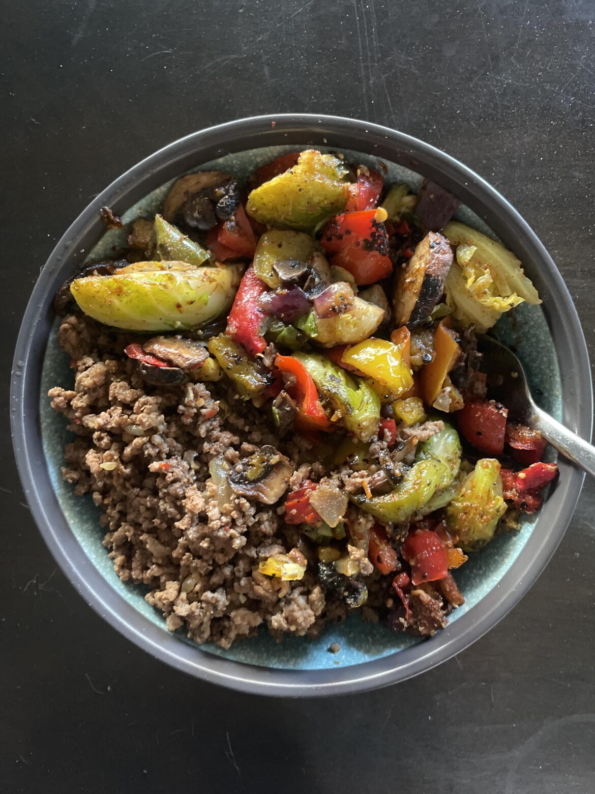 Ground beef and fire roasted veggies!