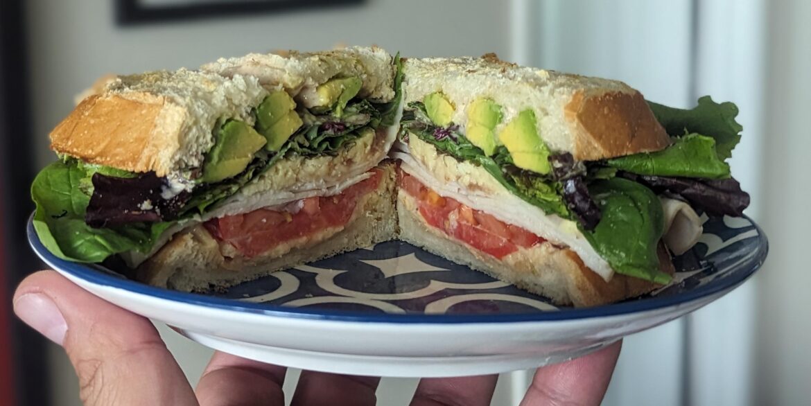 Another one for my wife. Turkey and avocado on toasted sourdough.