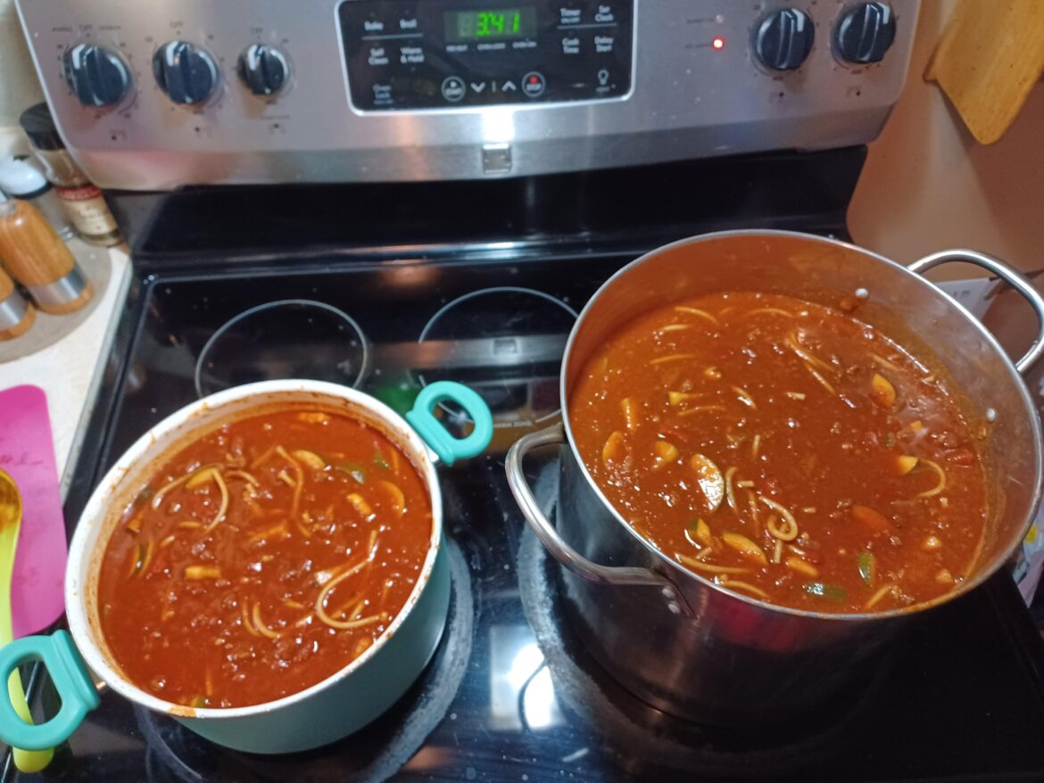 Chili Season is upon us! Large pot has 4 Carolina Reapers diced and mixed in.