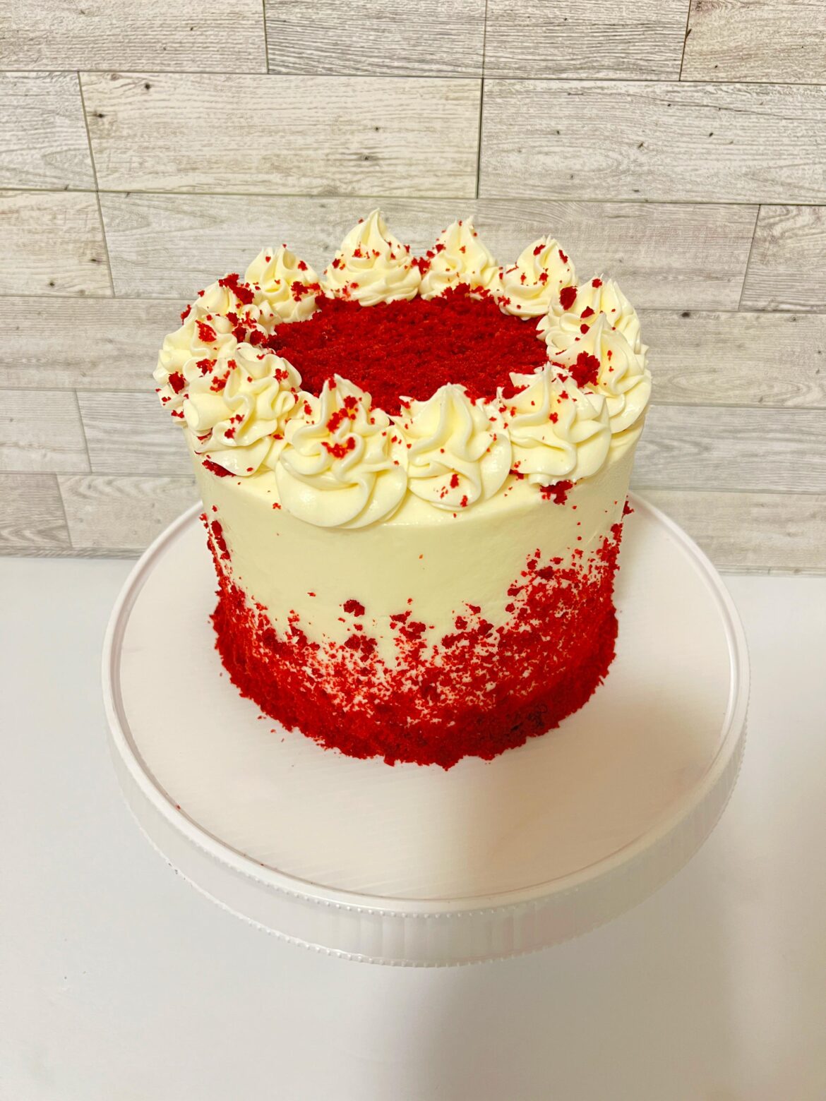 Red velvet cake with cream cheese frosting.