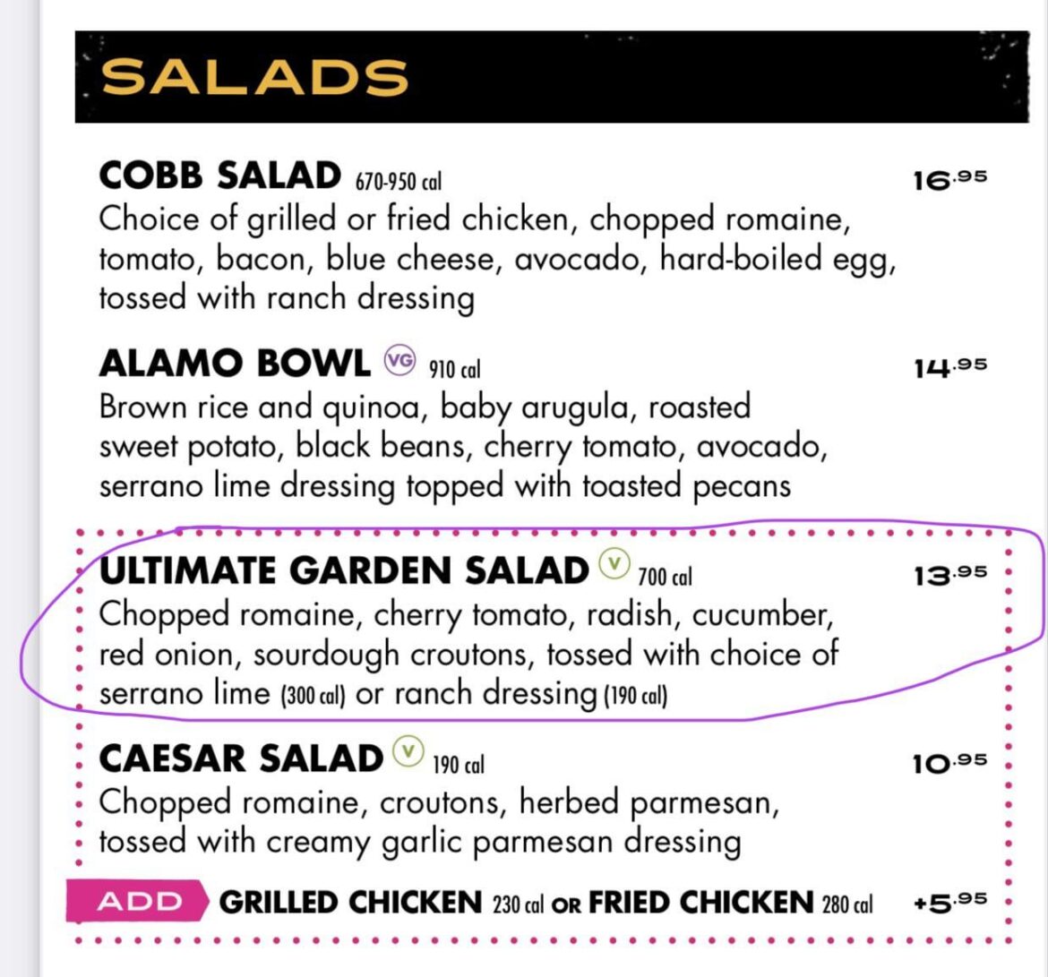Can someone explain why lettuce and cucumbers are 700 calories at Alamo Drafthouse?
