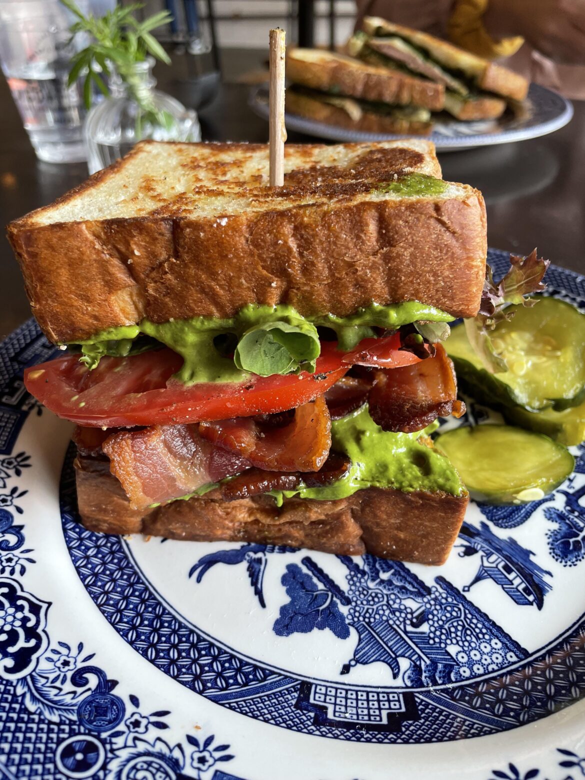 Might not be homemade, but it was too beautiful and delicious not to share. Bacon, garden lettuce, and heirloom tomato with a basil pesto Mayo on toasted milk bread.