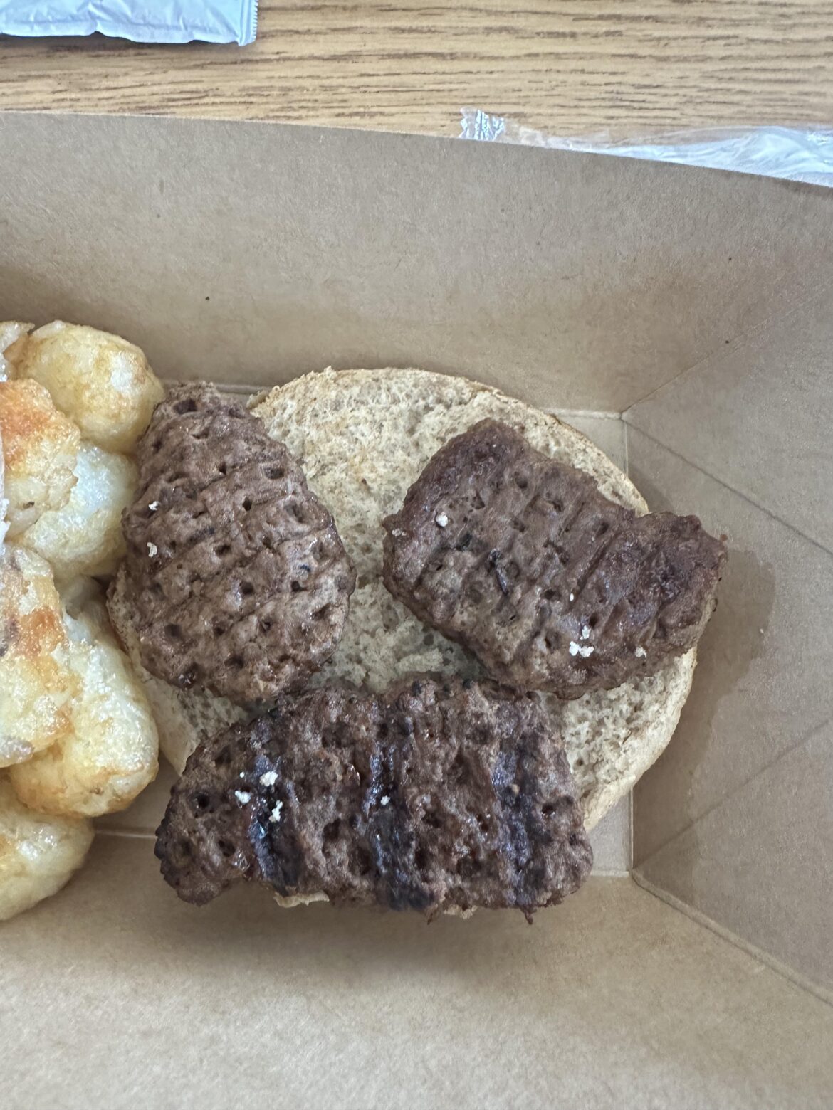 Our school can’t afford hamburgers so they give us beef nuggets on rolls to save costs