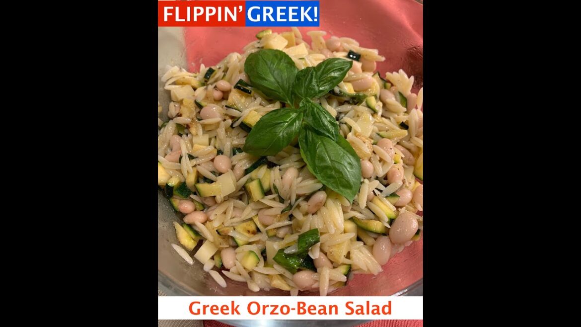Greek Orzo-Bean Salad—hearty pasta, protein-rich legumes, and grilled veggie bowl for Lent!