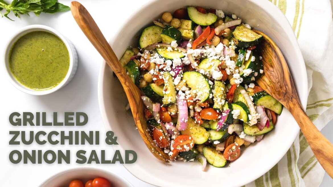 Grilled Zucchini and Onion with Basil Dressing