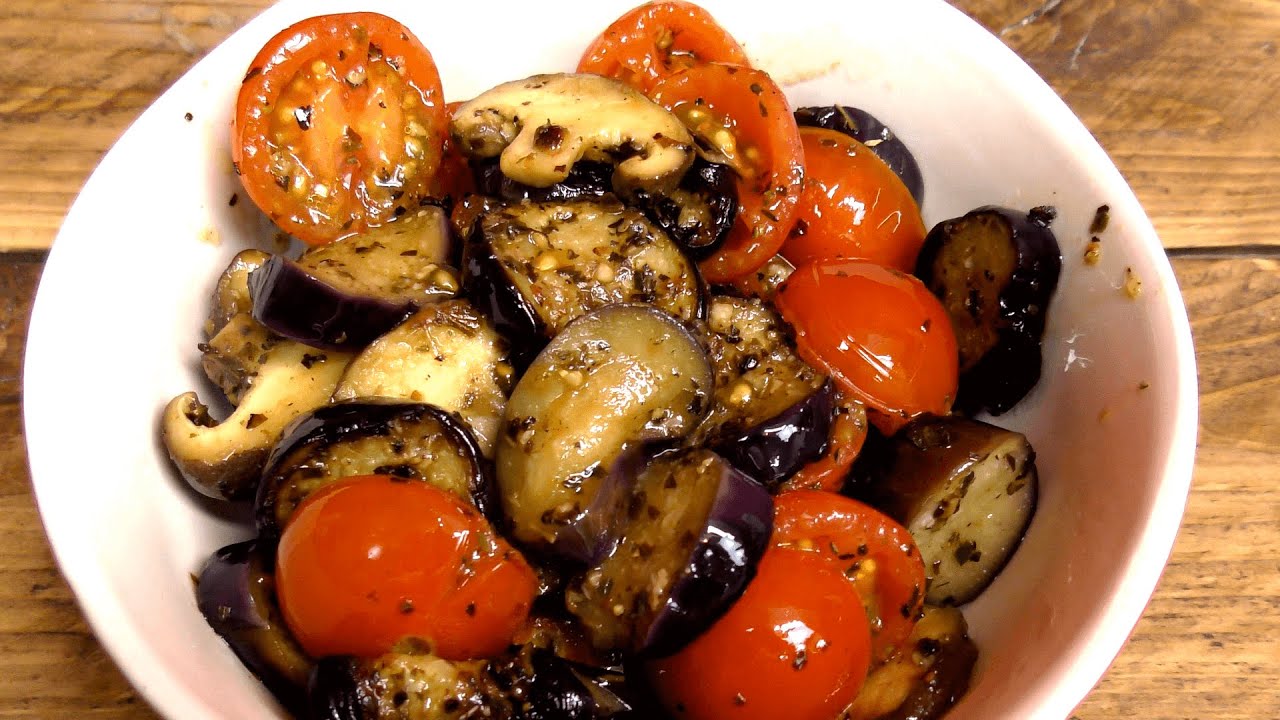How To Make Grilled & Marinated Eggplant, Mushroom, and Tomato Salad