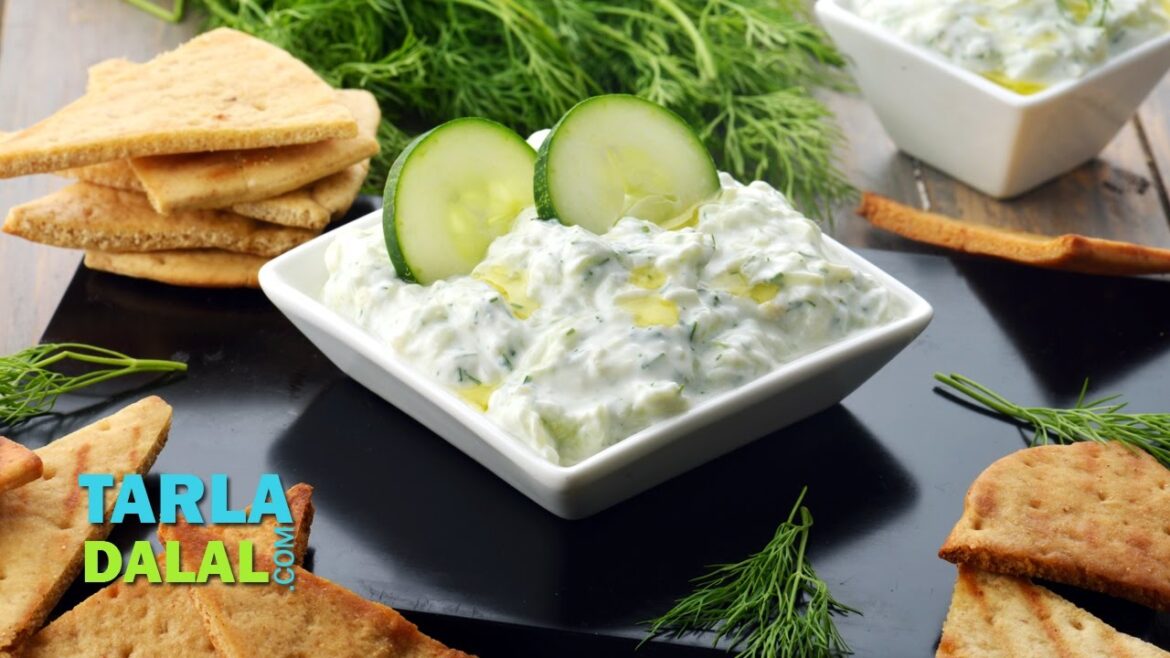 Tzatziki Dip, Lebanese Hung Curd and Cucumber Dip by Tarla Dalal