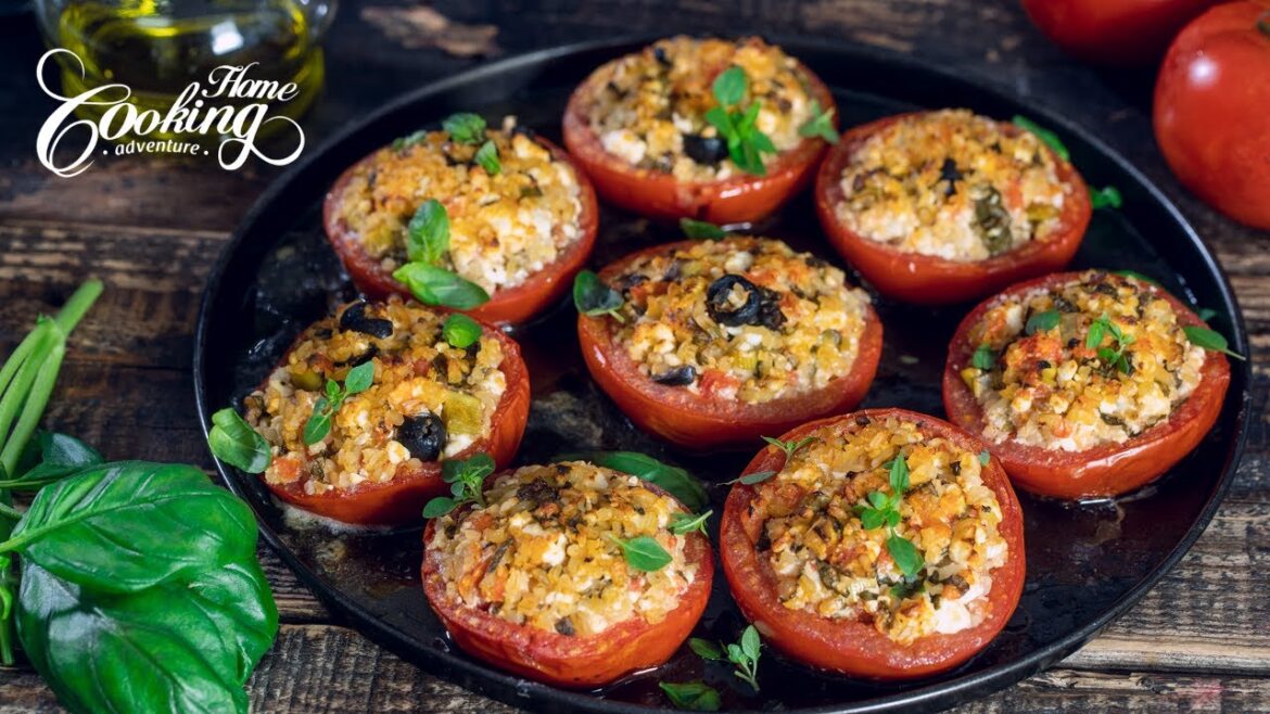 Baked Stuffed Tomatoes with Bulgur and Feta - The Best Summer Tomato Side Dish Recipe