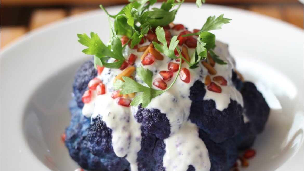 ROASTED  CAULIFLOWER with garlic tahini and yoghurt.