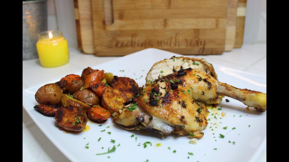 SPATCHCOCKED CHICKEN | ROASTED VEGETABLES | GARLIC, LEMON, AND HERB BUTTER