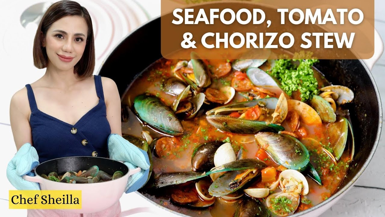 Seafood, Tomato & Chorizo Stew Mussels and Clams Tasty Soup Light