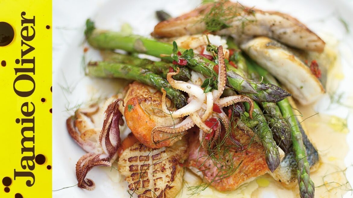 Asparagus & Mixed Fish Grill | Jamie Oliver Asparagus & Mixed Fish Grill | Jamie Oliver