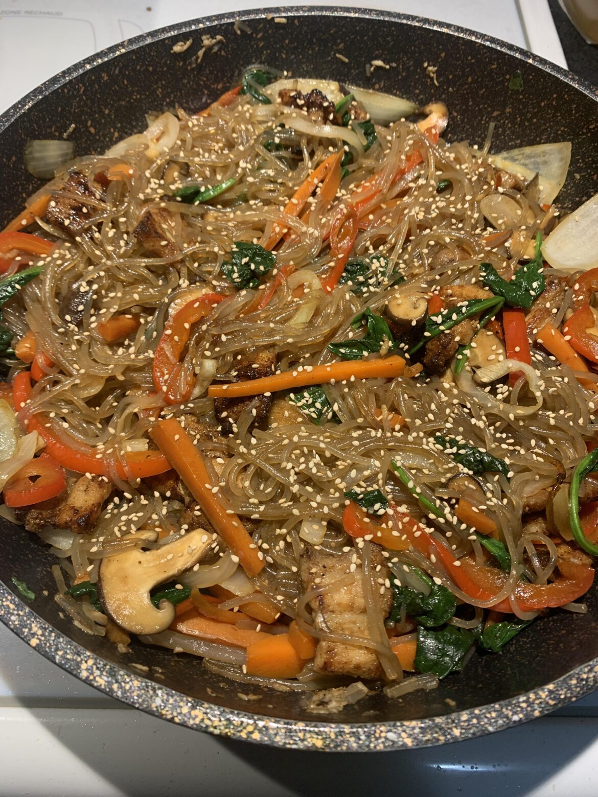 Made some japchae for dinner. Maybe made a little too much for one.