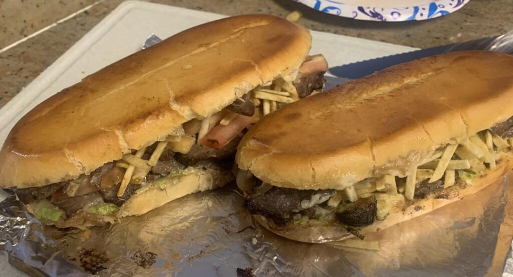 Homemade Cuban steak sandwich with MacGyver press