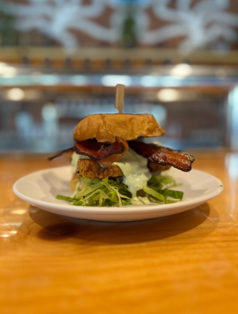 Maple hot chicken with bacon and Green Goddess dressing.