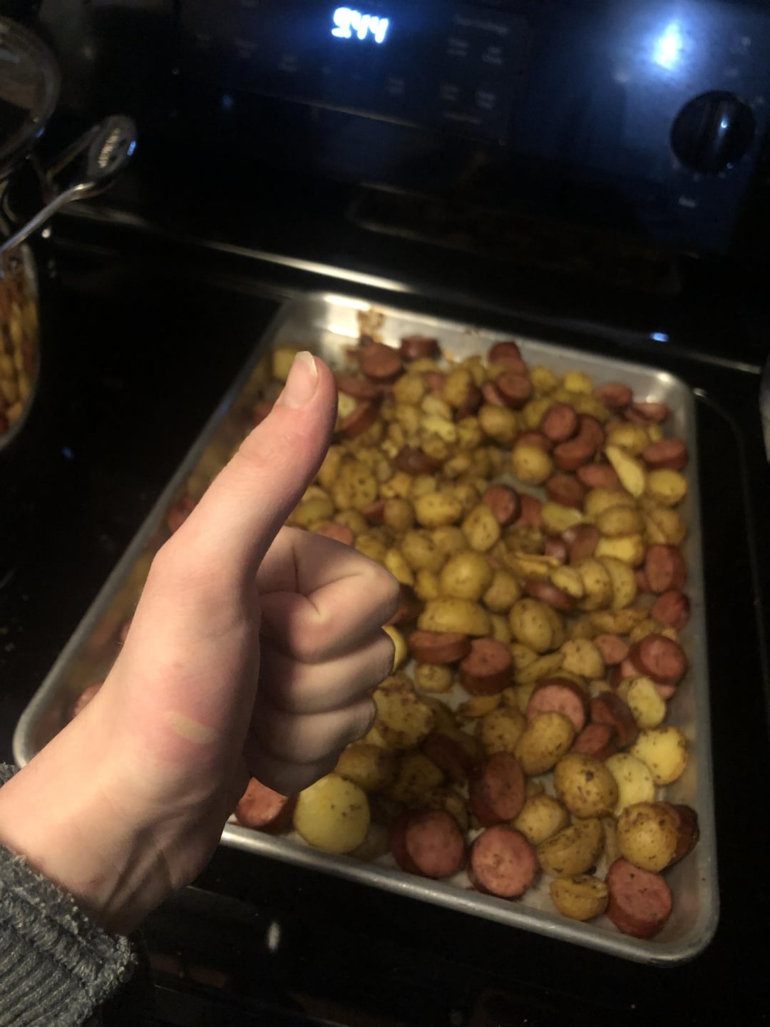 Kielbasa and potatoes (I the veg and touched the heating element