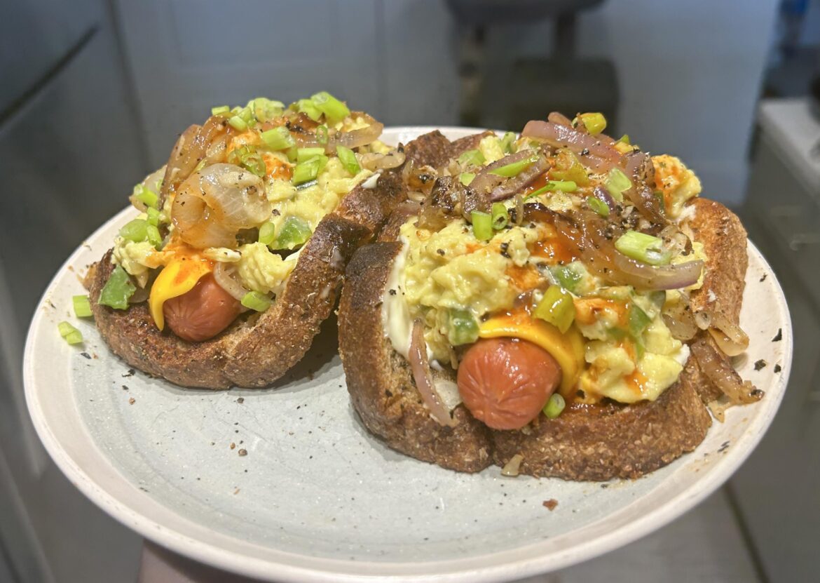 Scrambled egg dogs for lunch!