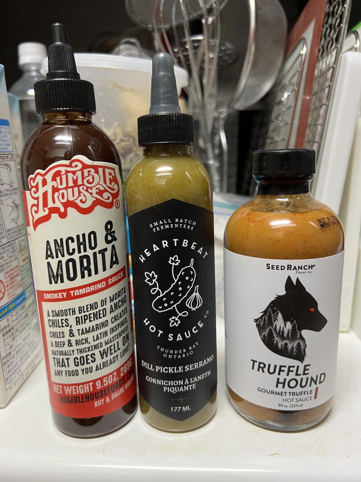 There was a hot sauce vendor at an art festival we went to yesterday and we couldn’t resist a few pickups