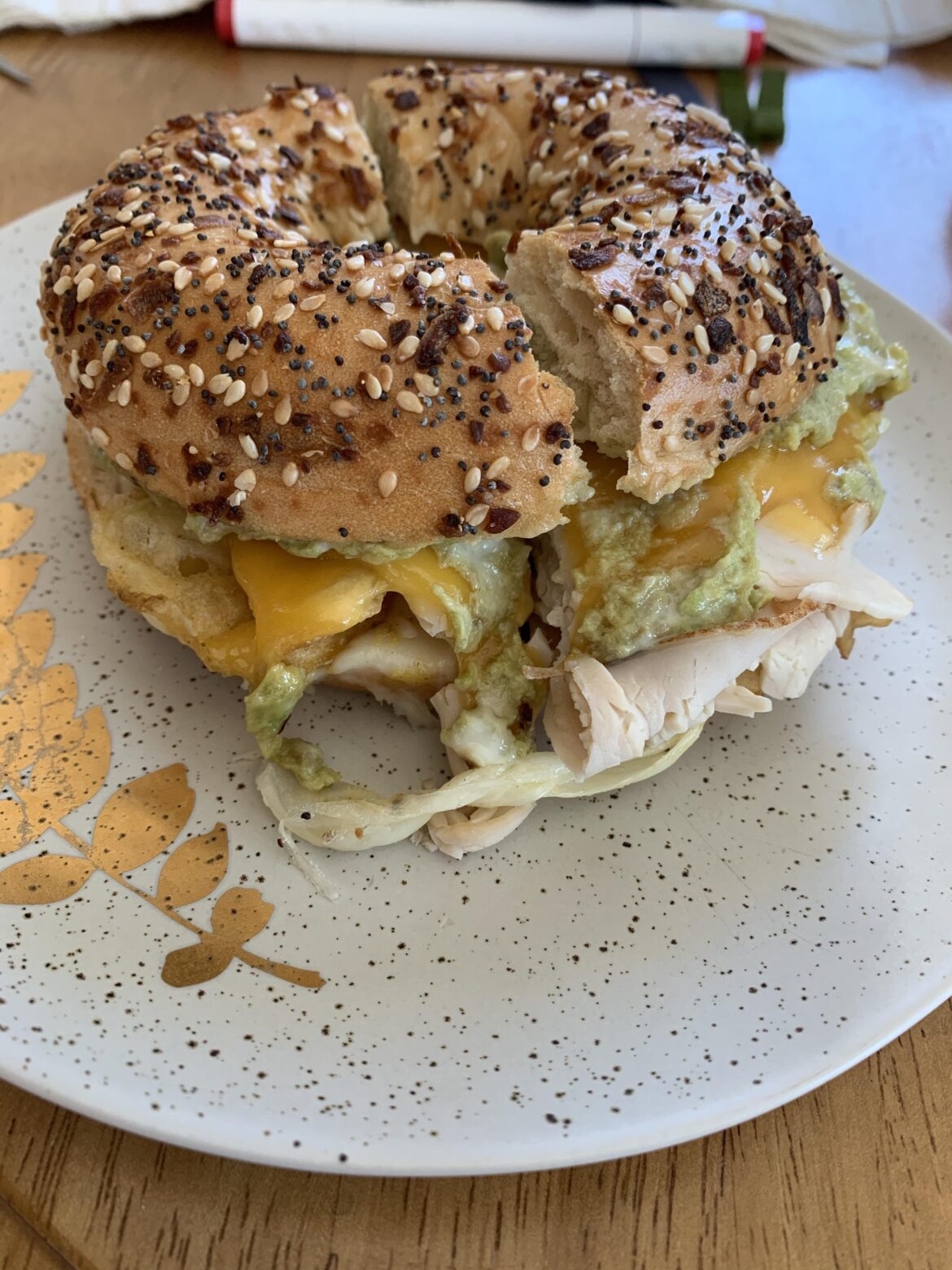 Turkey bacon avocado bagel melt