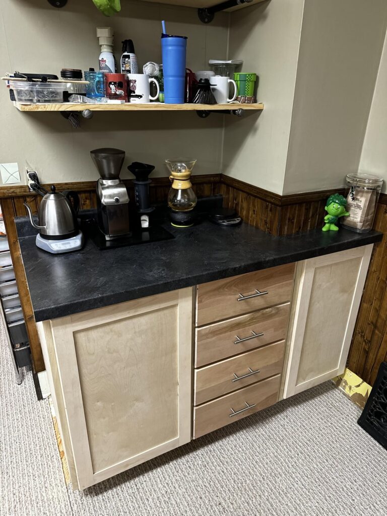 I spent most of the summer planning and building and this morning, I got to use my new coffee station
