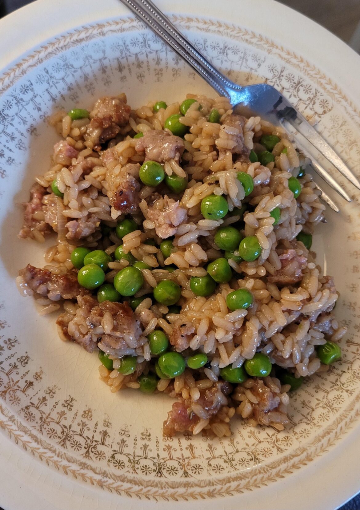 Sausage and pea risotto