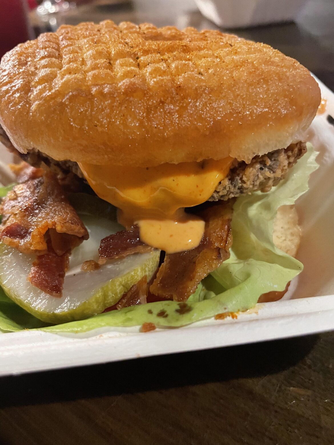 Fried Chicken Sandwich on a Old Bay Donut.