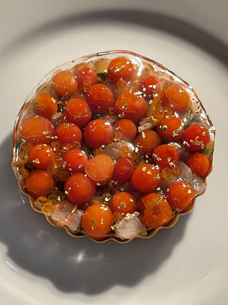 Tomato and Spot Prawn tart